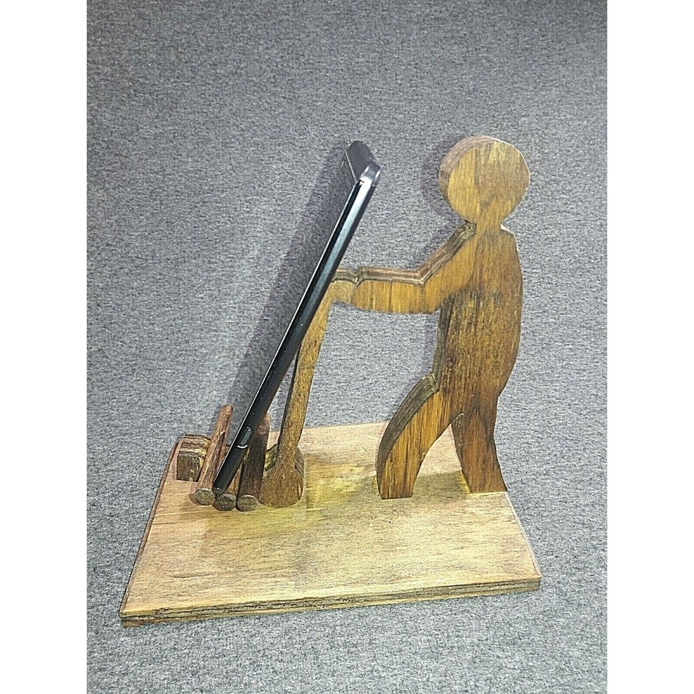 Handmade Wooden Phone Tablet Delivery Guy Holder US Crafted Unique One of a Kind